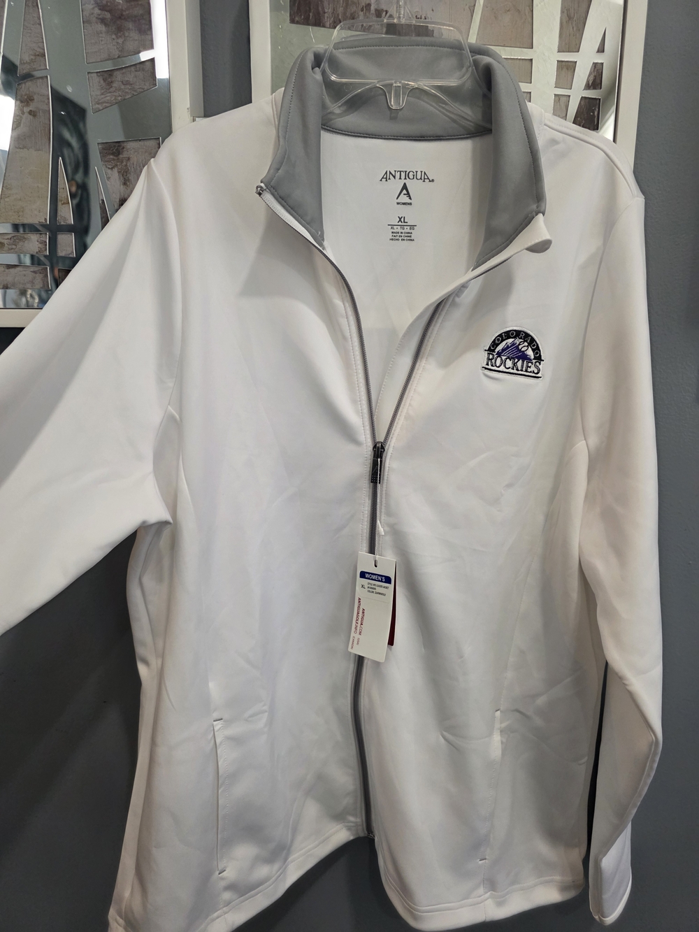 Antigua White Full-Zip Utility Jacket with Gray Trim